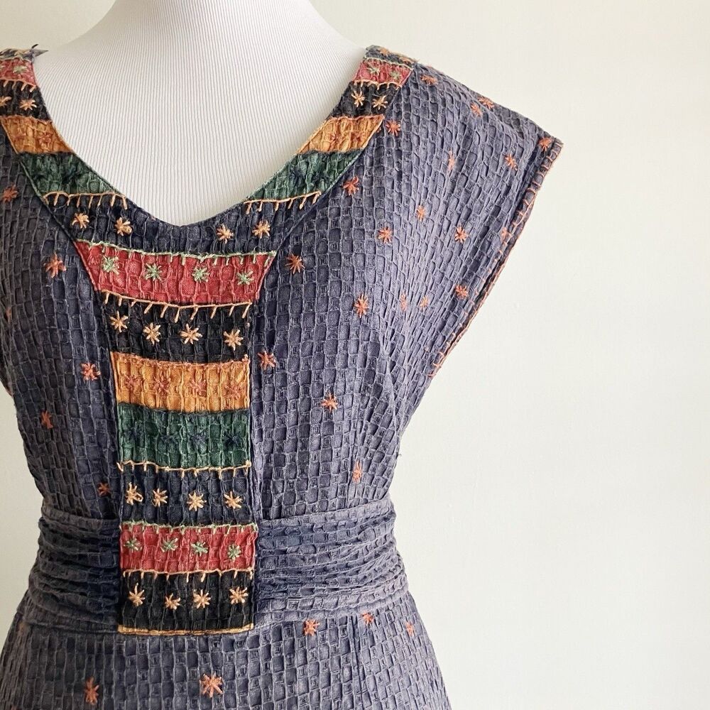 The Territory Ahead Embroidered Applique Dress Sz 8 Cotton Tie Global Bohemian - Picture 2 of 8